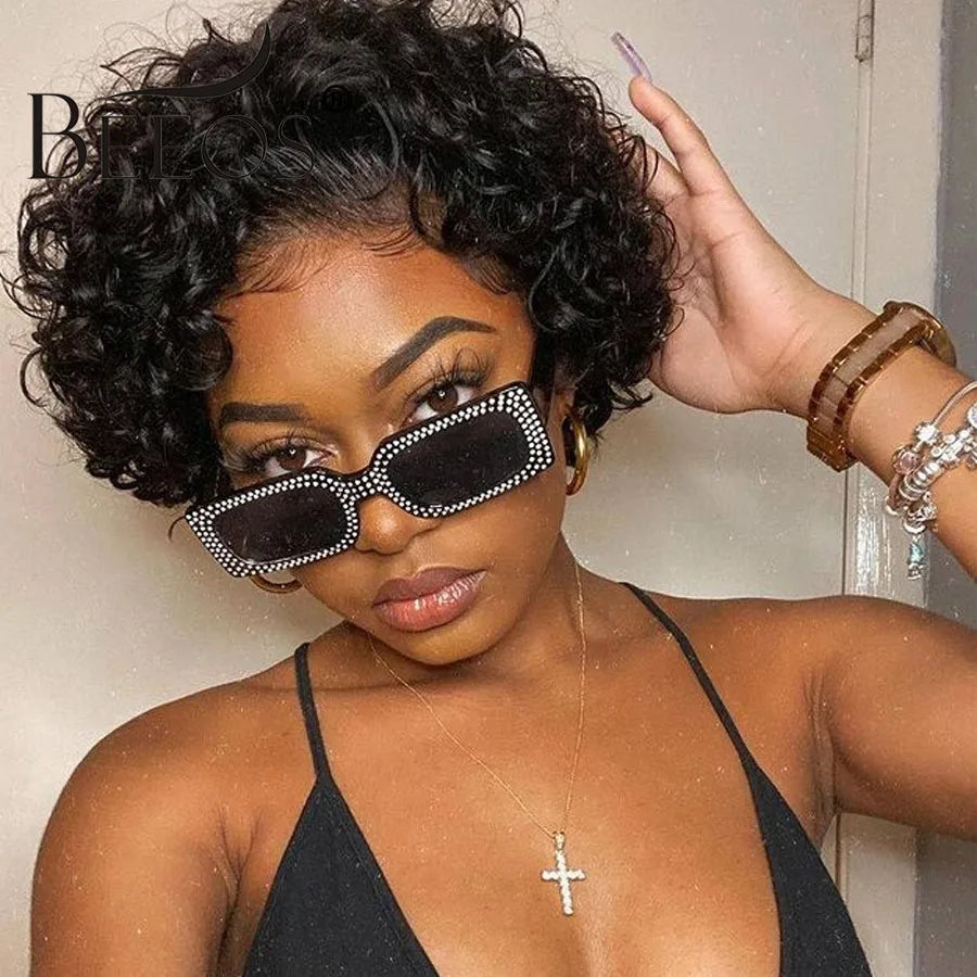 Skinlike 13x4 HD Lace Frontal Wig Pre plucked Curly Short Pixie Cut Human Hair Wig Brazilian Hair Wigs For Women Melt Skin Remy