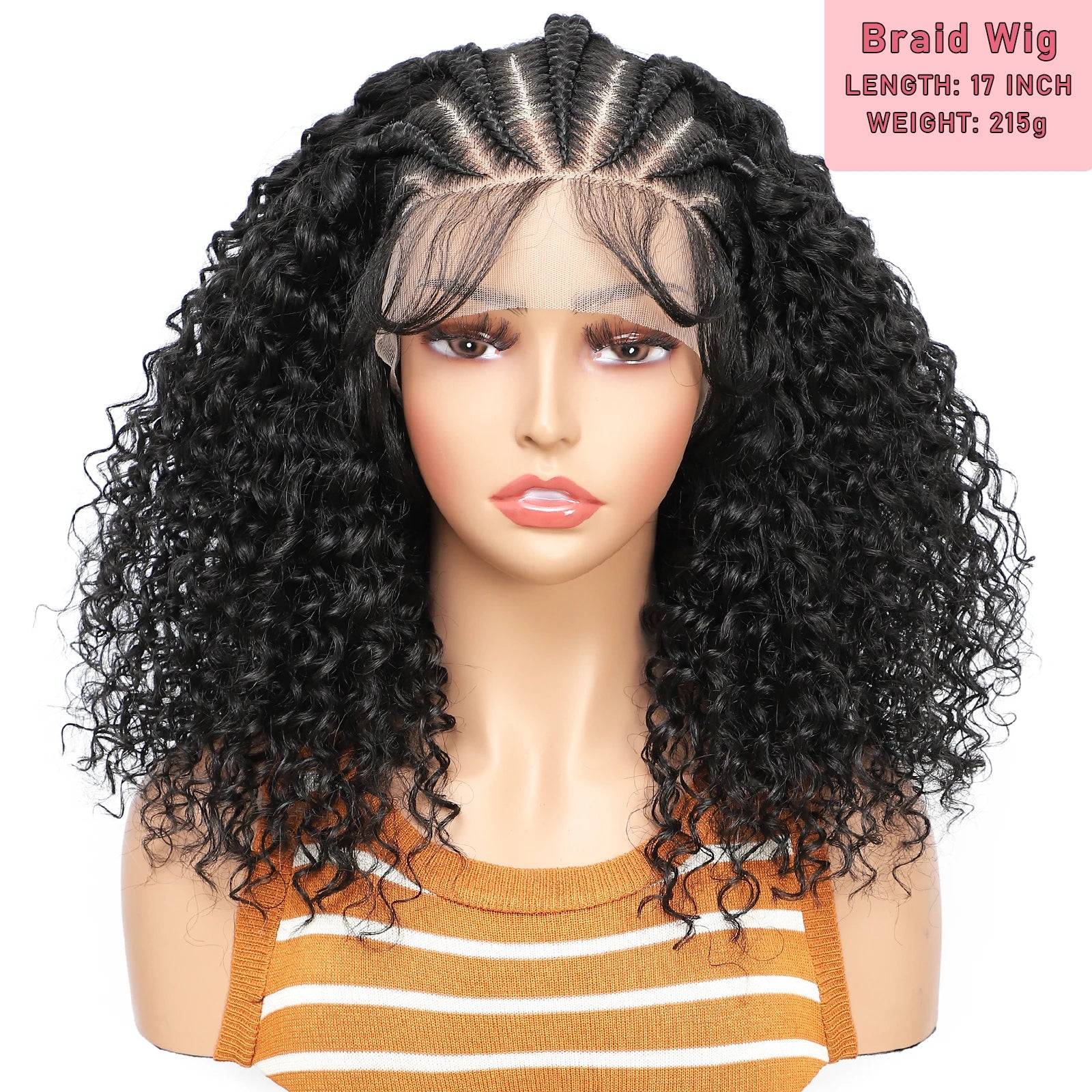 8'' 13x6 Front Lace Braided Curly Hair Wig ,Frontal Wig for Braiding Wih Curly Ends