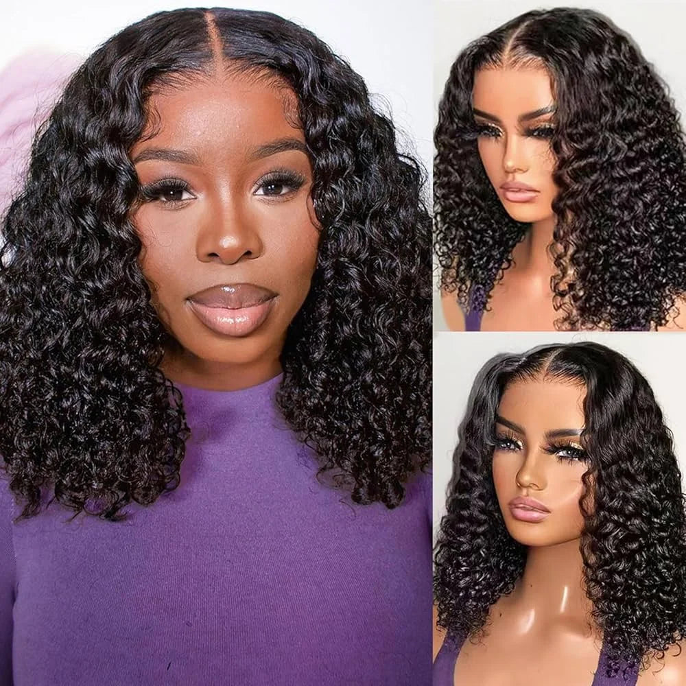 Short Bob Wigs Curly 100% Human Hair 13x4 Transparent Lace Frontal Wig Pre Plucked Deep Wave Bob Wigs Short Human Hair For Women