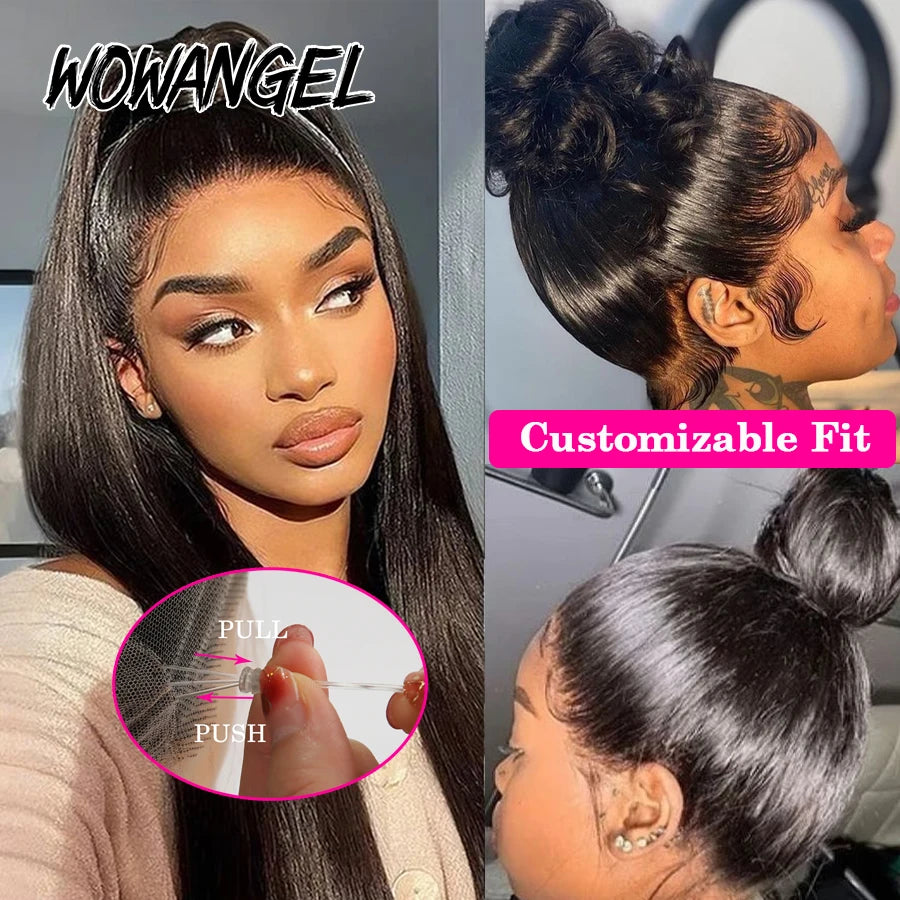 360 HD Lace Front Invisi Drawstring Wig Cap Straight Hidden Strap Glueless Human Hair Wigs Full Lace Wigs Remy Brazilian Hair