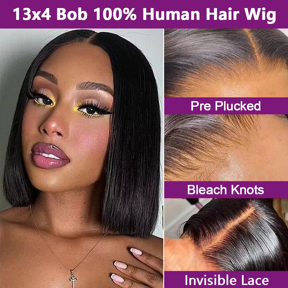 13x4 Transparent Lace Front Short Bob Wigs Human Hair Pre Plucked Natural Color Straight 4x4 Closure Wig Human Hair Wigs