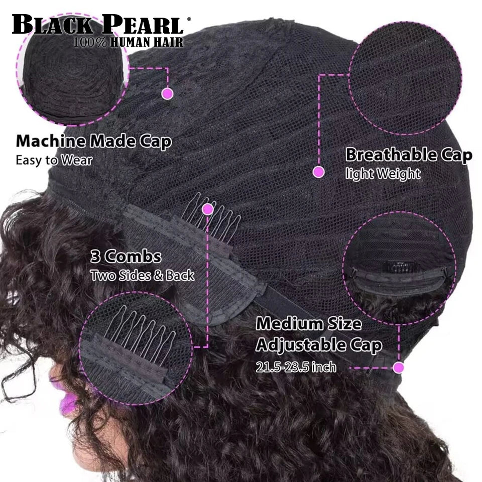 Black Pearl Fringe Wig Human Hair Short Bob Wigs Pixie Wig Human Hair Curly Wig S Cheap Wigs on Clearance Peruca Cabelo Humano