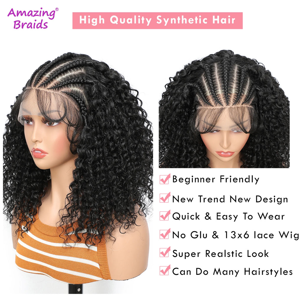 8'' 13x6 Front Lace Braided Curly Hair Wig ,Frontal Wig for Braiding Wih Curly Ends