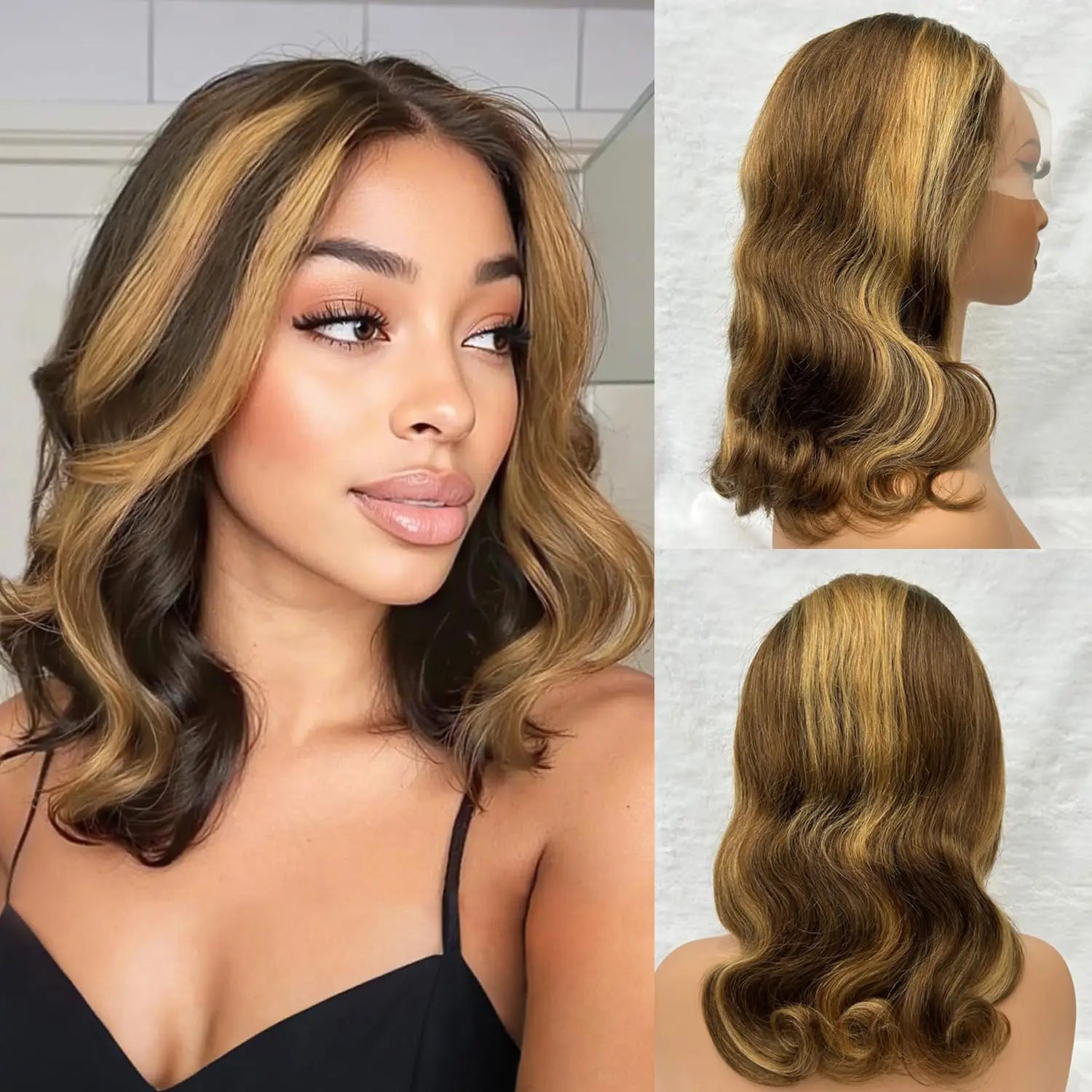 Bob Wig Human Hair 13x4 Frontal Lace Wig Body Wave HD Lace Front Wigs Human Hair Pre Plucked 99J,4/27 and natural Wigs for Women