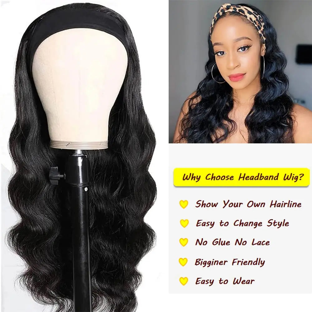 Headband Wigs Human Hair Glueless Body Wave Headband Wig Human Hair Brazilian Virgin Human Hair Headband Wig for Black Women