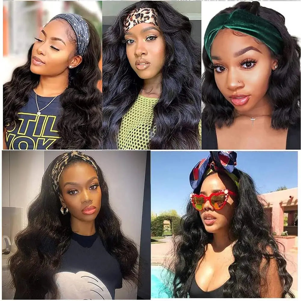 Headband Wigs Human Hair Glueless Body Wave Headband Wig Human Hair Brazilian Virgin Human Hair Headband Wig for Black Women