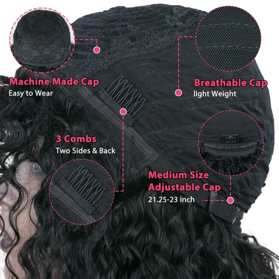 Short Curly Bob Human Hair Wig With Bangs Honey Blonde Highlight Peruvian Water Wave Pixie Cut Bob Wig Bouncy Water Waves Wigs