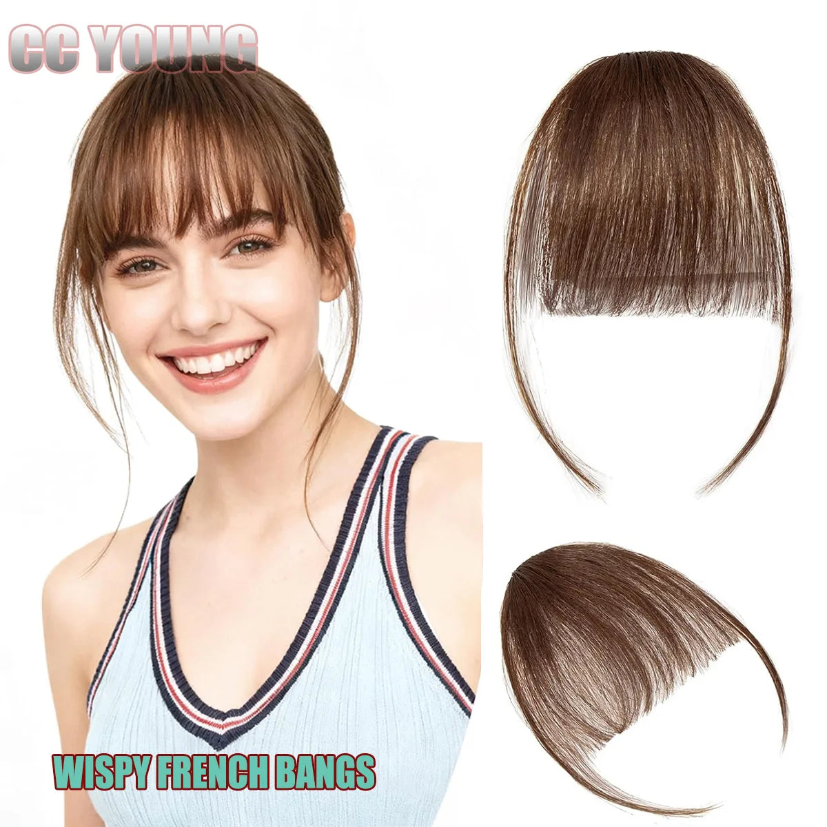 Human Hair Light Air Bangs with Temples Clip on Wispy French Bangs for Women Black,Brown,Burg,Blond Color Bangs Hair Extensions
