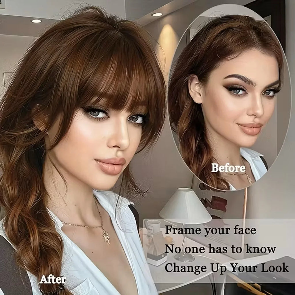 Human Hair Light Air Bangs with Temples Clip on Wispy French Bangs for Women Black,Brown,Burg,Blond Color Bangs Hair Extensions