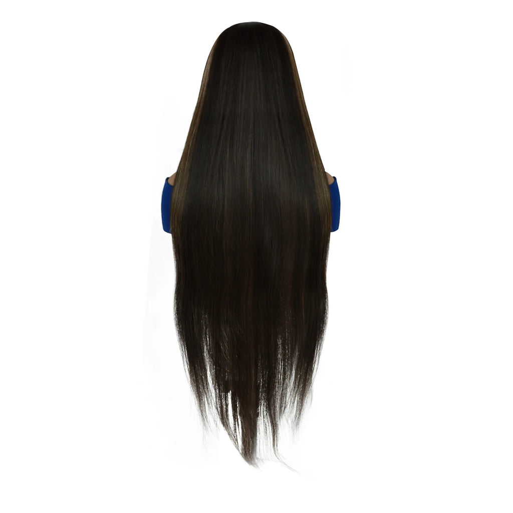 13x4x1 Lace Front Wig Dark Brown With Blonde Highlight Long Straight Synthetic Wig Heat Resistant Women Daily Fashion Wig