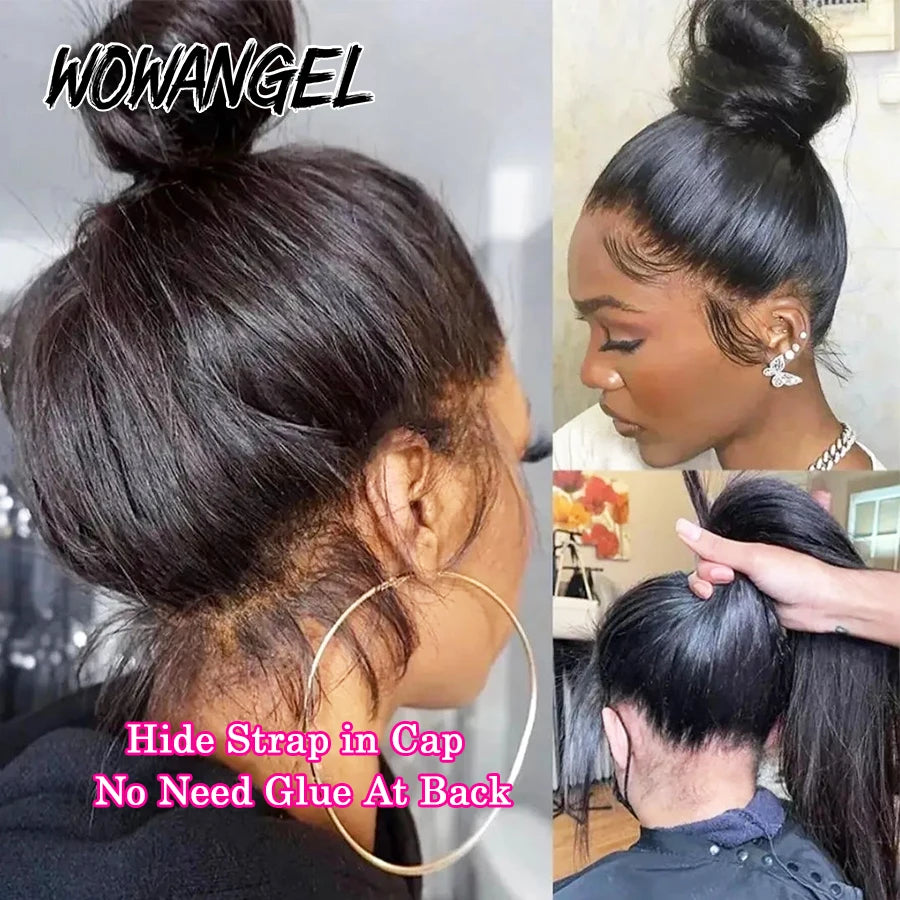 360 HD Lace Front Invisi Drawstring Wig Cap Straight Hidden Strap Glueless Human Hair Wigs Full Lace Wigs Remy Brazilian Hair