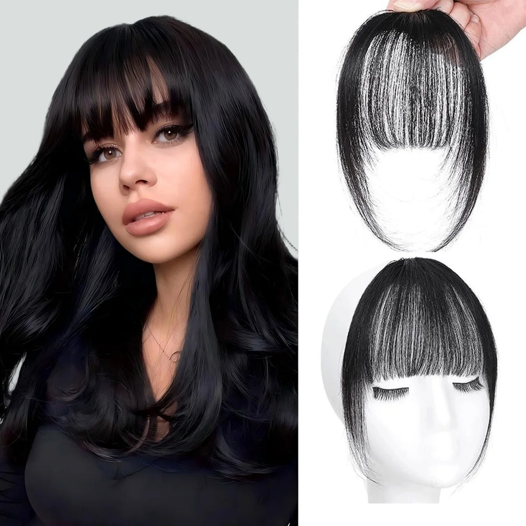 Human Hair Light Air Bangs with Temples Clip on Wispy French Bangs for Women Black,Brown,Burg,Blond Color Bangs Hair Extensions