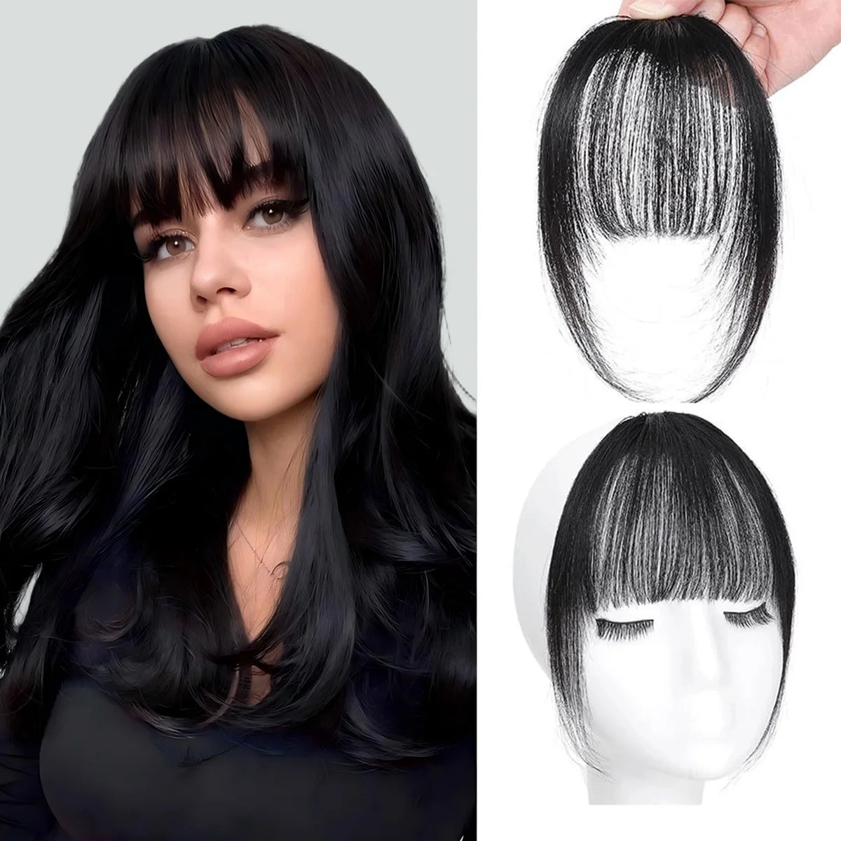Human Hair Light Air Bangs with Temples Clip on Wispy French Bangs for Women Black,Brown,Burg,Blond Color Bangs Hair Extensions