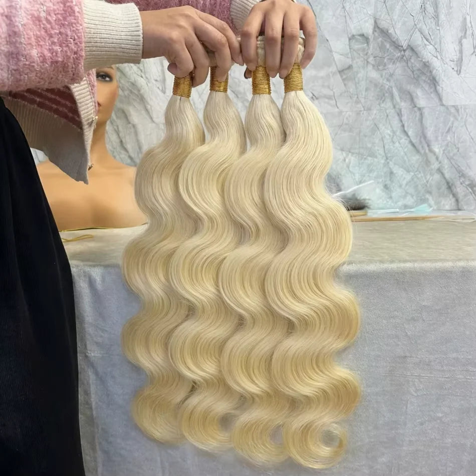 Human Hair 30 Inch Weave Extensions 3 4 Bundles Water Golden Brazilian Crochet Remy 613 Body Wave Bundles 100% Honey Blonde Raw
