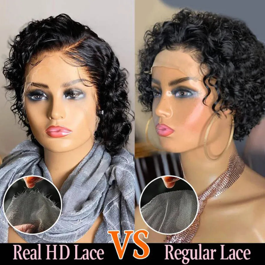 Skinlike 13x4 HD Lace Frontal Wig Pre plucked Curly Short Pixie Cut Human Hair Wig Brazilian Hair Wigs For Women Melt Skin Remy