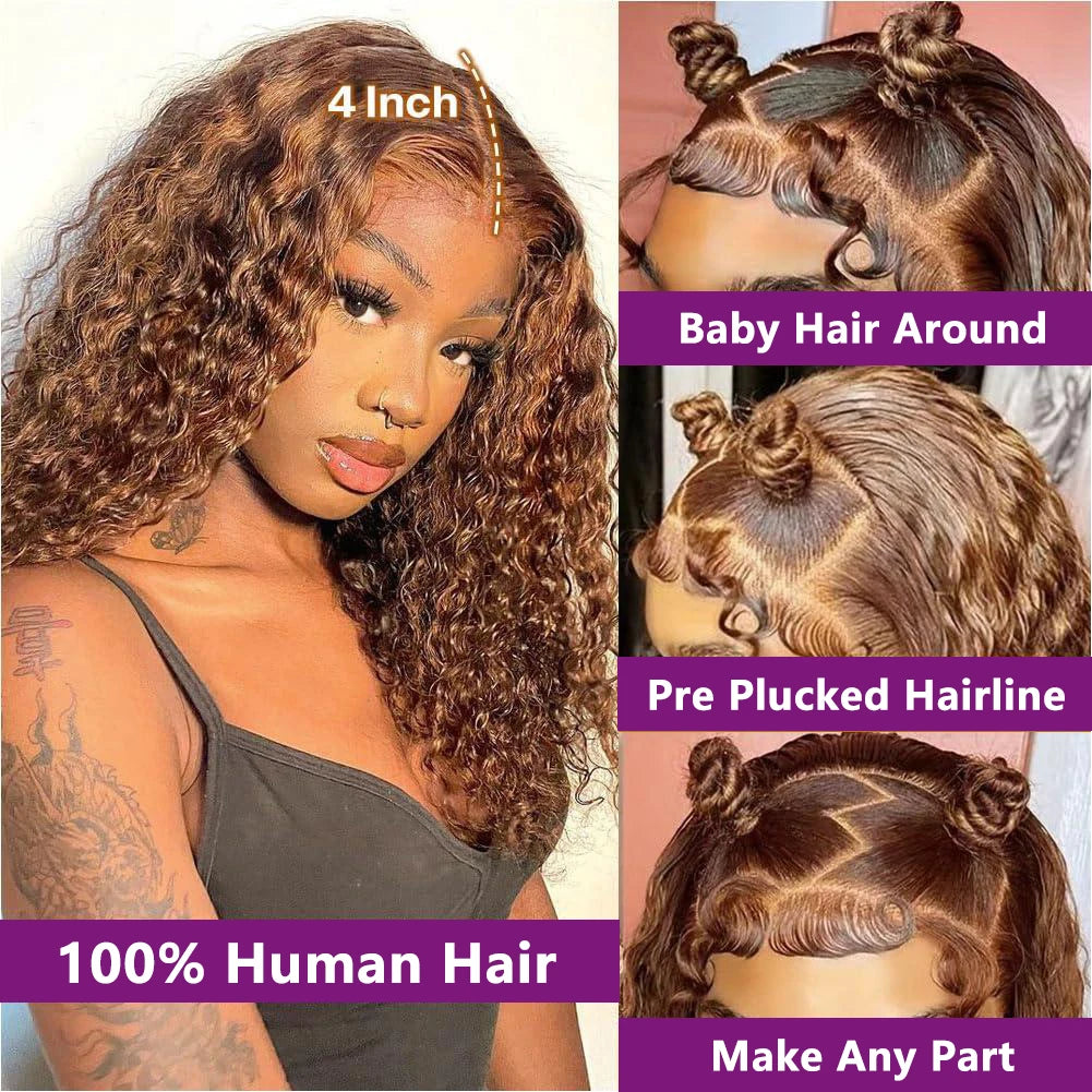 13x4 Lace Frontal Short Curly Bob Wig Human Hair Lace Wig 220% Density Brazilian Virgin Human Hair Deep Wave Short Bob Wigs