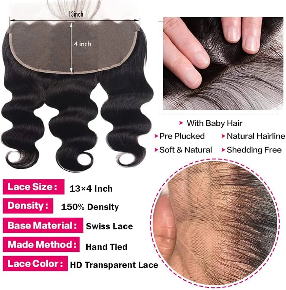 32 Inch Raw 100% Human Hair Bundles with Frontal Body Wave Human Hair Natural Black Raw Hair Bundles and Frontal For Extensions