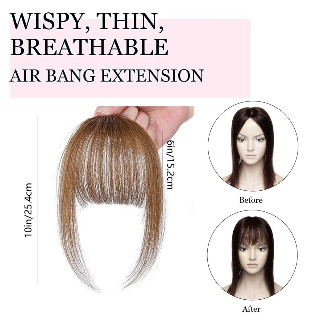Human Hair Light Air Bangs with Temples Clip on Wispy French Bangs for Women Black,Brown,Burg,Blond Color Bangs Hair Extensions