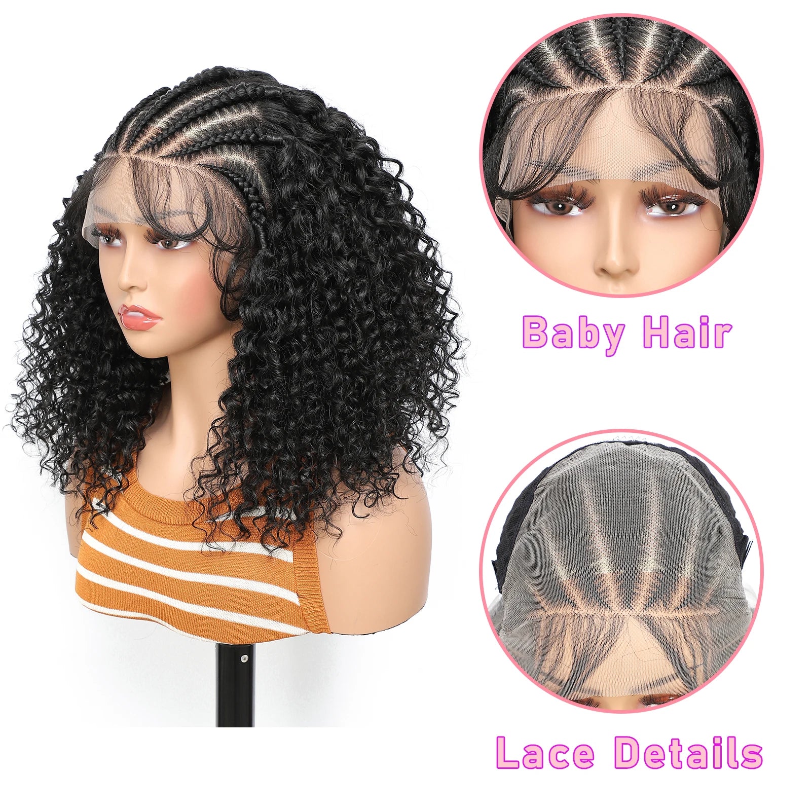 8'' 13x6 Front Lace Braided Curly Hair Wig ,Frontal Wig for Braiding Wih Curly Ends