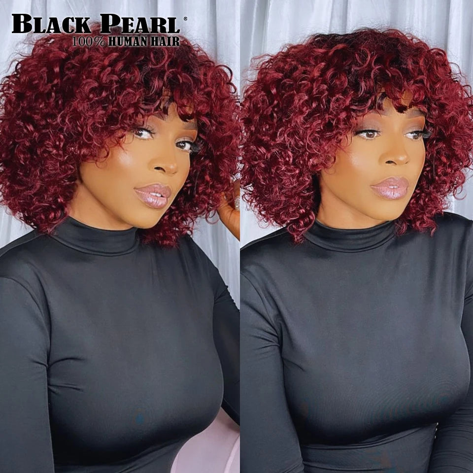 Black Pearl Fringe Wig Human Hair Short Bob Wigs Pixie Wig Human Hair Curly Wig S Cheap Wigs on Clearance Peruca Cabelo Humano