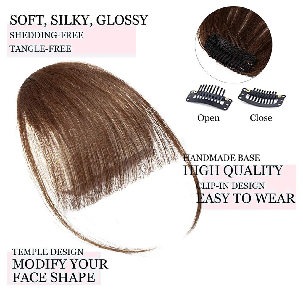 Human Hair Light Air Bangs with Temples Clip on Wispy French Bangs for Women Black,Brown,Burg,Blond Color Bangs Hair Extensions