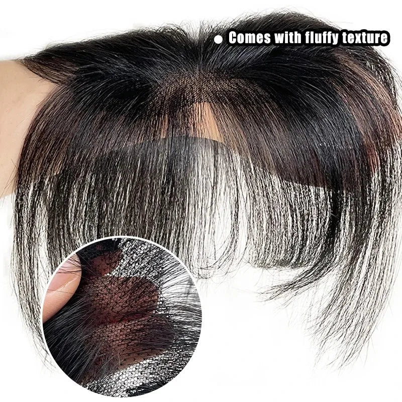 Human Hair Forehead HairPieces Clips in Bangs with Temple Lace Base Fringe Bangs Lace Hair Frontal Curtain Topper Hair