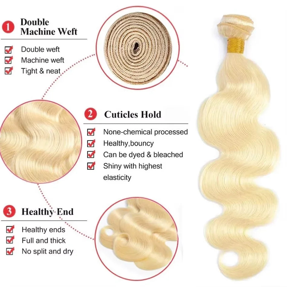 Human Hair 30 Inch Weave Extensions 3 4 Bundles Water Golden Brazilian Crochet Remy 613 Body Wave Bundles 100% Honey Blonde Raw