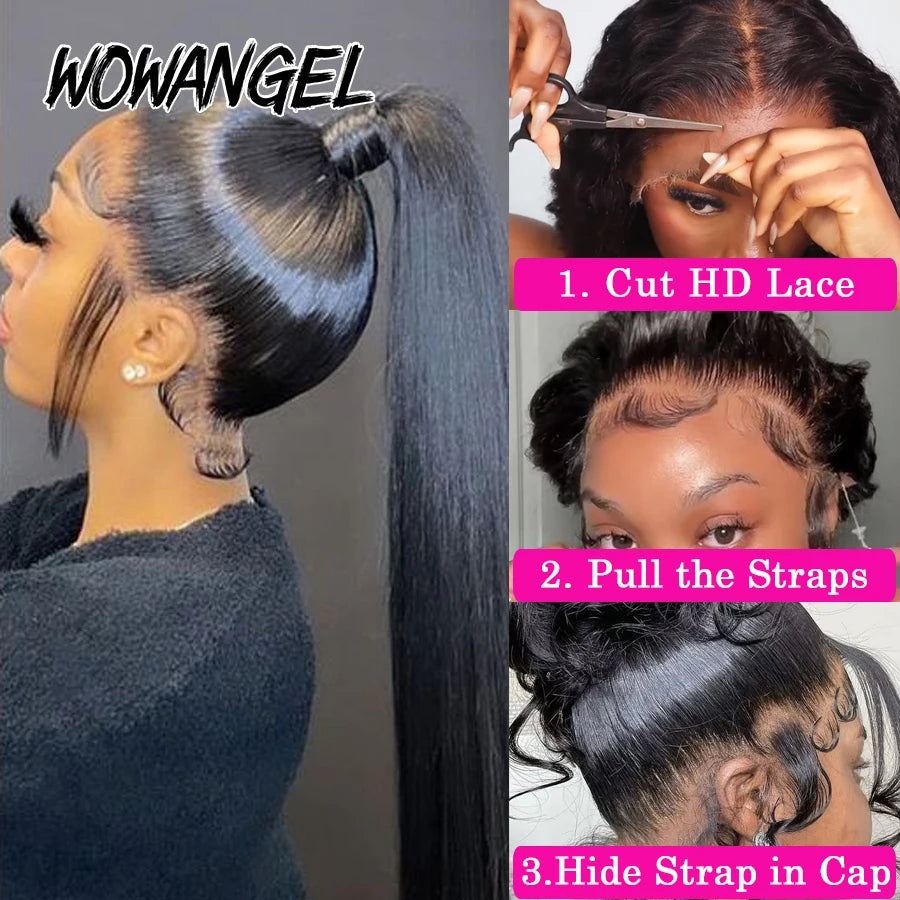 360 HD Lace Front Invisi Drawstring Wig Cap Straight Hidden Strap Glueless Human Hair Wigs Full Lace Wigs Remy Brazilian Hair