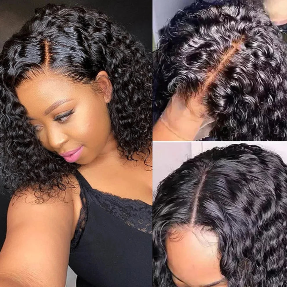 Short Bob Wigs Curly 100% Human Hair 13x4 Transparent Lace Frontal Wig Pre Plucked Deep Wave Bob Wigs Short Human Hair For Women