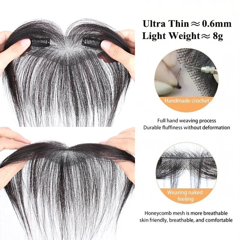 Human Hair Forehead HairPieces Clips in Bangs with Temple Lace Base Fringe Bangs Lace Hair Frontal Curtain Topper Hair