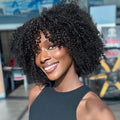 Short Afro Kinky Curly Human Hair Wigs for Black Women  Afro Kinky Curly Wigs with Bangs Cheap Natural Full Machine Wigs