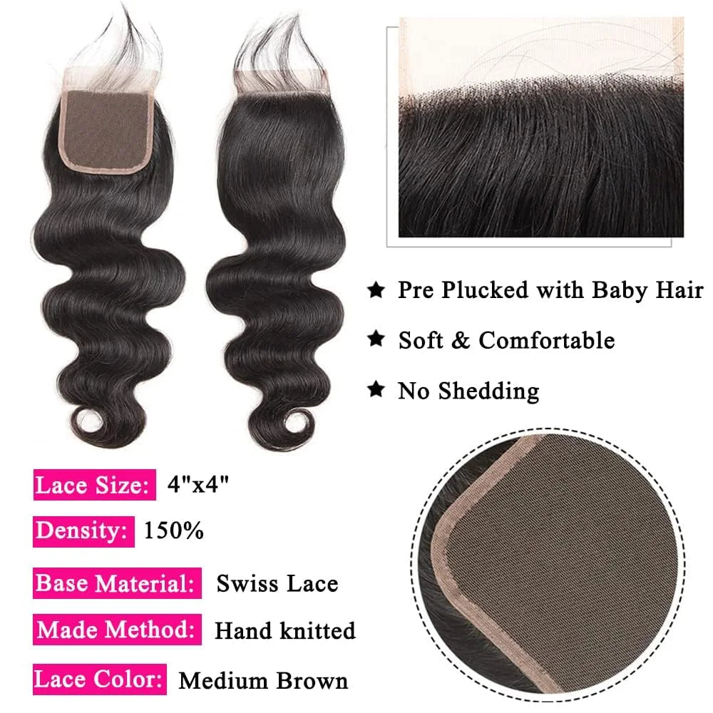 32 Inch Raw 100% Human Hair Bundles with Frontal Body Wave Human Hair Natural Black Raw Hair Bundles and Frontal For Extensions