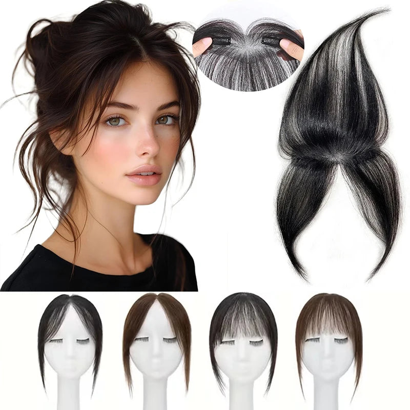 Human Hair Forehead HairPieces Clips in Bangs with Temple Lace Base Fringe Bangs Lace Hair Frontal Curtain Topper Hair
