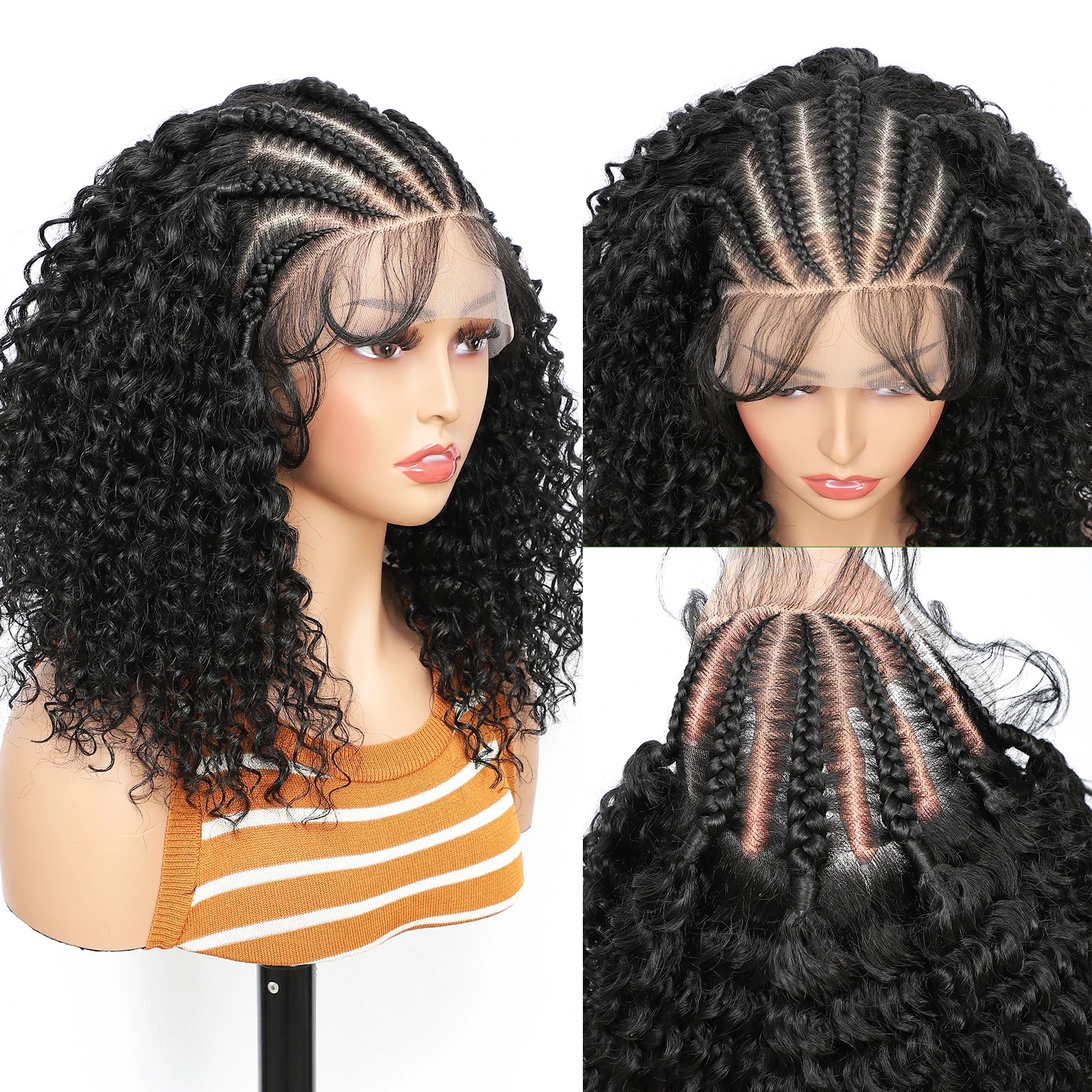 8'' 13x6 Front Lace Braided Curly Hair Wig ,Frontal Wig for Braiding Wih Curly Ends