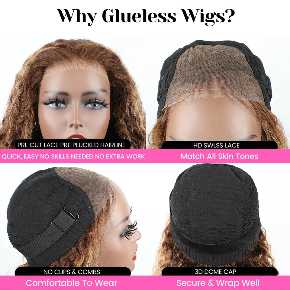 #4/27 Highlight Glueless Wig Human Hair Deep Wave BOB Wig Ready To Go 7x5 Glueless Wigs for Women curly Wigs Pre Plucked Wigs