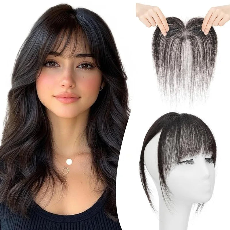 Human Hair Forehead HairPieces Clips in Bangs with Temple Lace Base Fringe Bangs Lace Hair Frontal Curtain Topper Hair