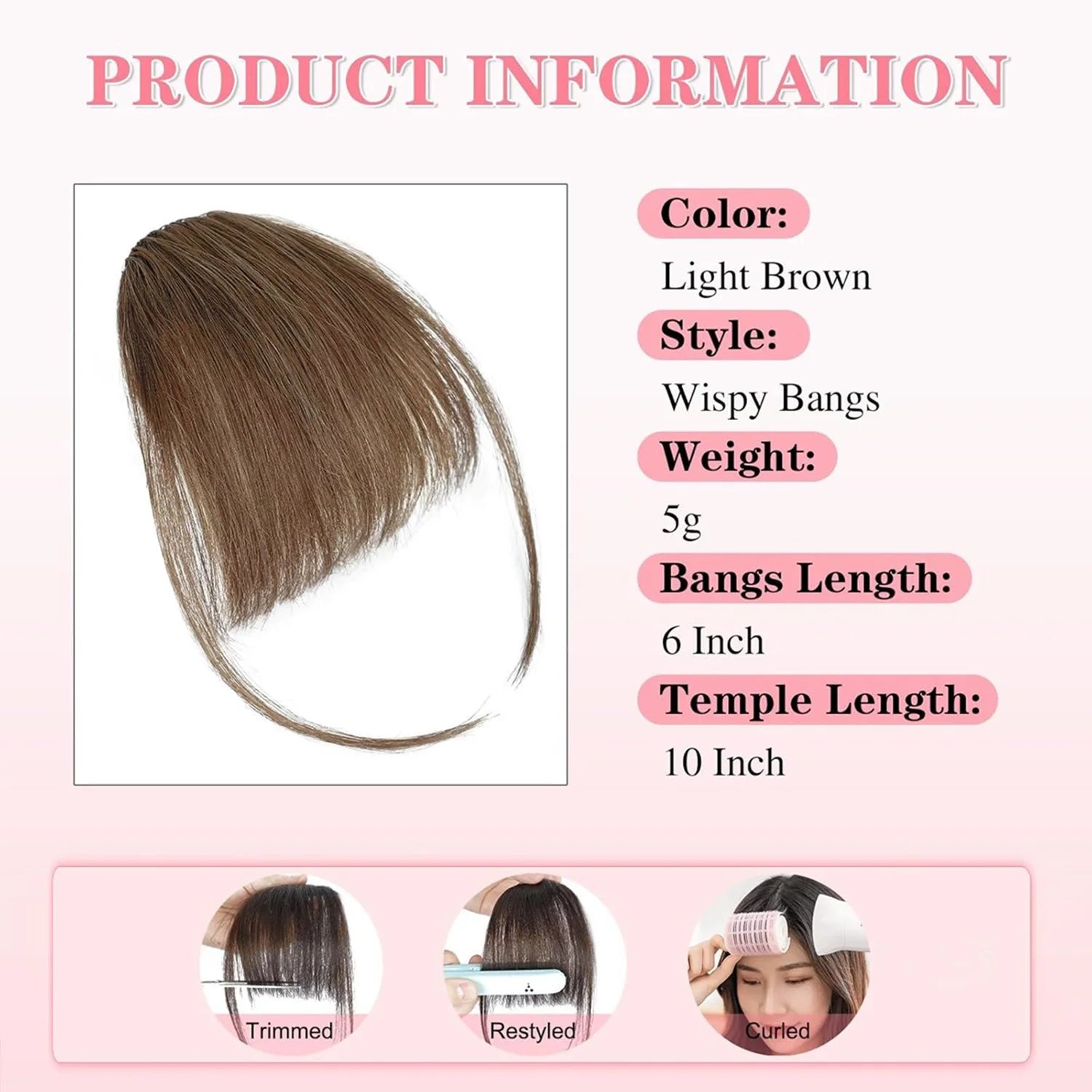 Human Hair Light Air Bangs with Temples Clip on Wispy French Bangs for Women Black,Brown,Burg,Blond Color Bangs Hair Extensions