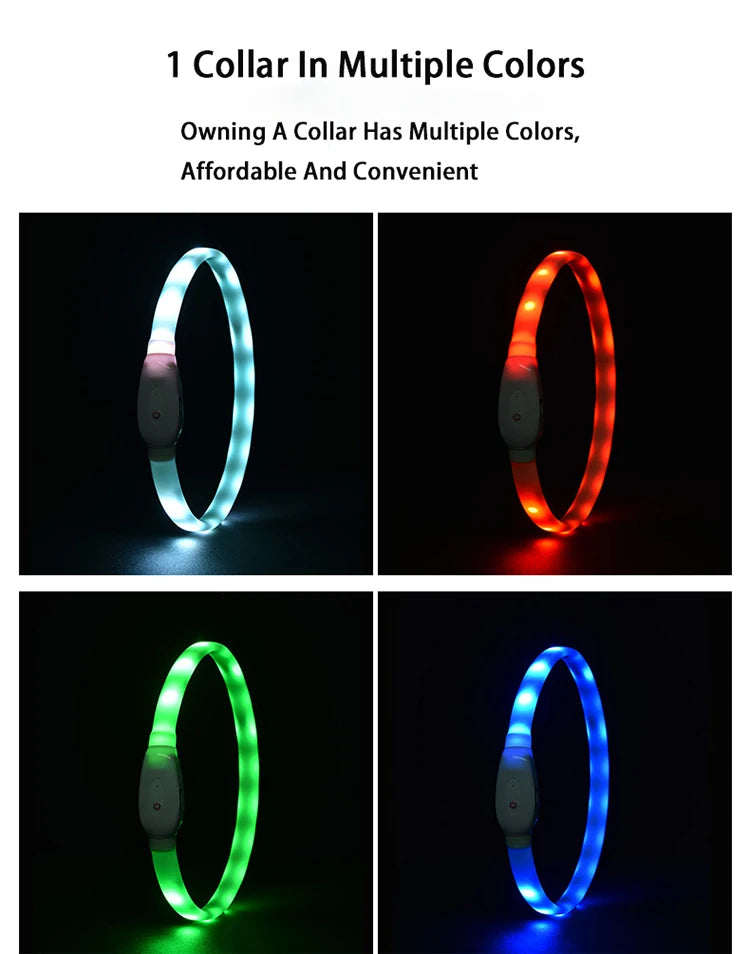 Dog Collar LED Light USB Discoloration Luminous Collar Perro Luz Led Dog Collar Flashing Rechargeable Glowing Collar For Dog Pet