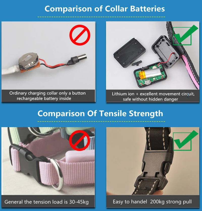 Solar Charging Led Dog Collar USB Rechargeable Night Safety Collar Perro Led Usb Adjustable Pet Led Dog Collar Light Usb Glowing