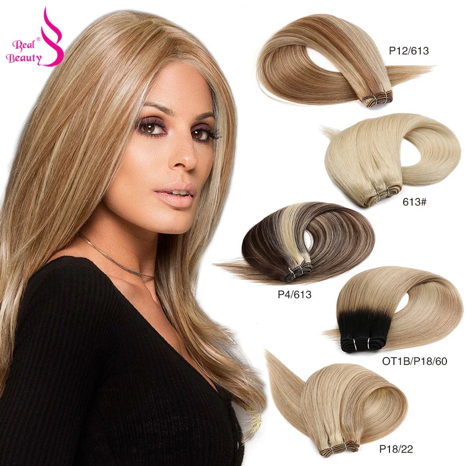 Real Beauty Ombre Straight Human Hair Weaves Bundle 18"-26" Blond Brazilian Human Hair Remy Hair Extensions Nordic Color