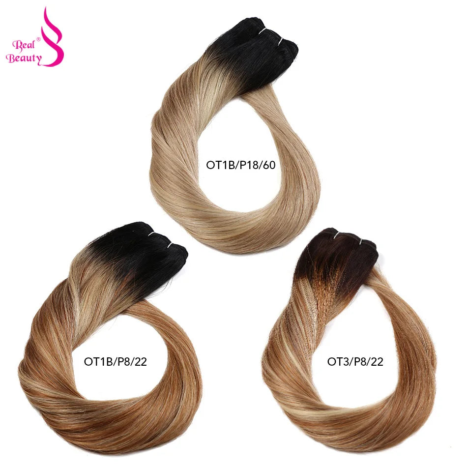 Real Beauty Ombre Straight Human Hair Weaves Bundle 18"-26" Blond Brazilian Human Hair Remy Hair Extensions Nordic Color