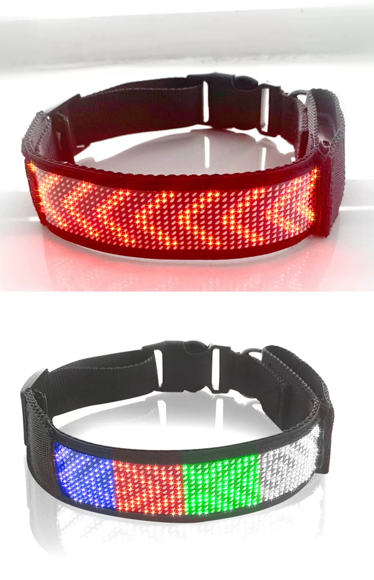 LED Light-Up Pet Dog Safety Collar Soft Personalized Glow-in-the-Dark Neck Loop with Programmable Flashing LED Animal Pattern