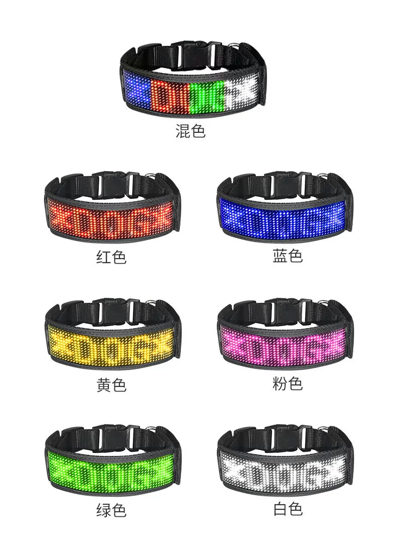 LED Light-Up Pet Dog Safety Collar Soft Personalized Glow-in-the-Dark Neck Loop with Programmable Flashing LED Animal Pattern