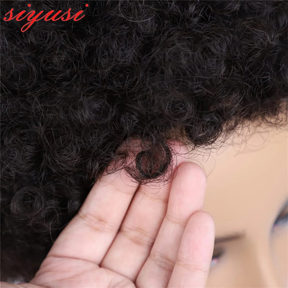 Short Afro Curly Human Hair Wigs 8 Inch Malaysian Remy Curly Afro Hair Wig Full Machine Made Pixie Cut Wigs with Bangs for Women