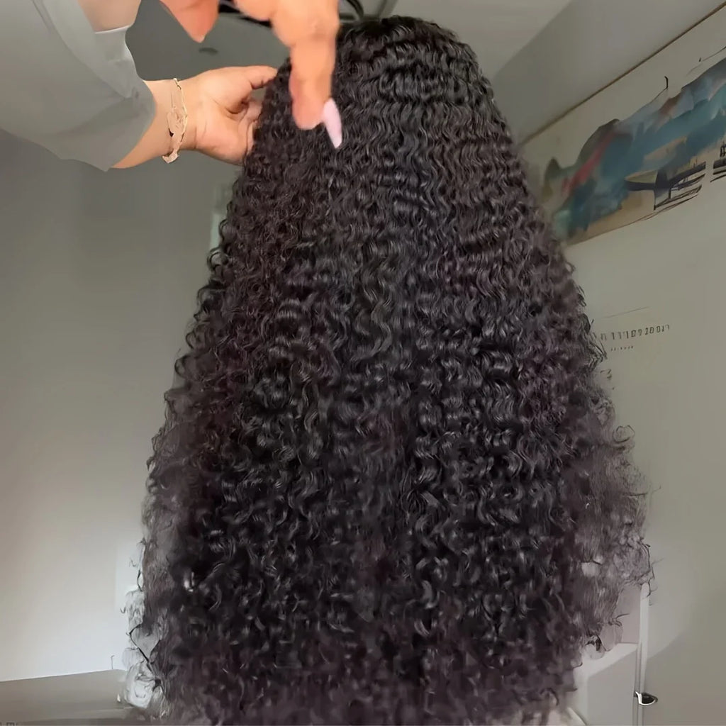 30" Long Kinky Curly Human Hair Natural Black 13x6 HD Lace Front Wigs Brazilian Free Part Pre plucked with Baby Hair Glueless