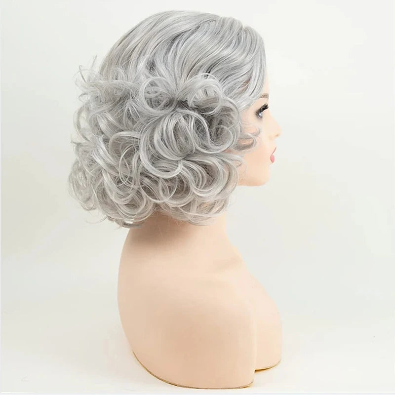 HAIRJOY Synthetic Hair Gray Wigs for Women Older Silver Grey Short Curly  Bob   Wigs