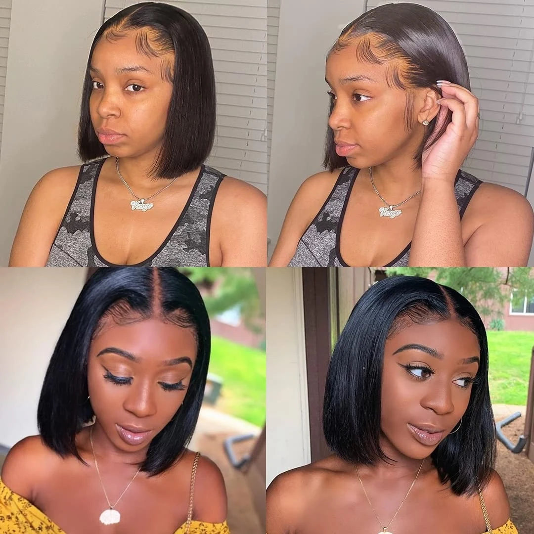 300 Density Bone Straight 13x4 Lace Frontal Wigs Short Bob Wig Brazilian Remy 100% Human Hair 2x6 Transparent Lace Front Wig