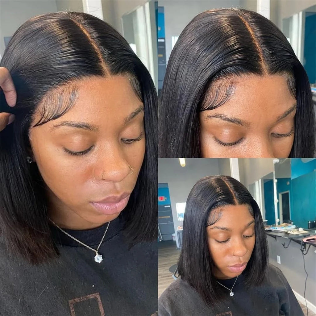 300 Density Bone Straight 13x4 Lace Frontal Wigs Short Bob Wig Brazilian Remy 100% Human Hair 2x6 Transparent Lace Front Wig