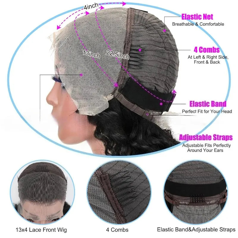 High Quality Front Lace Wig BOB DEEP High Density4 * 4 Frontal Lace Wigs European and American Wig Natural Brazilian Virgin Remy