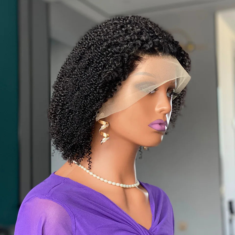 13x4 Lace Front Wig Human Hair Afro Kinky Curly Short Bob Wigs Brazilian Hair Lace Frontal Human Hair Wigs 180% Density 12inch